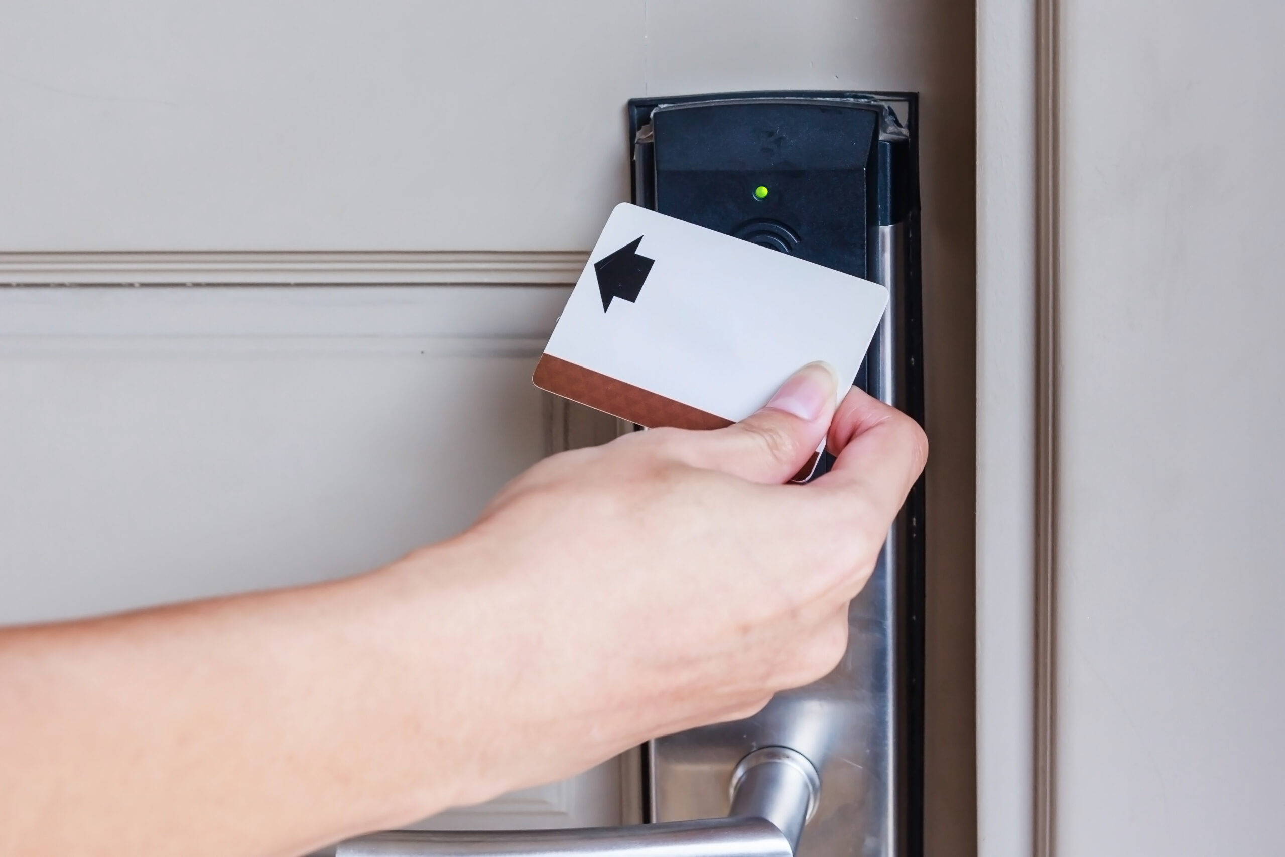Hand Swiping Key Card to Keyless Lock for Hotel or Office